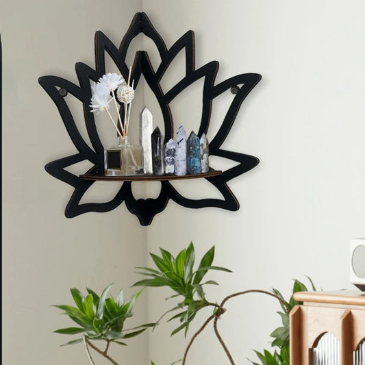 Decorative Wall Shelf
Bohemian Lotus Wooden Corner Shelf – Decorative Wall‑Mounted Display Rack